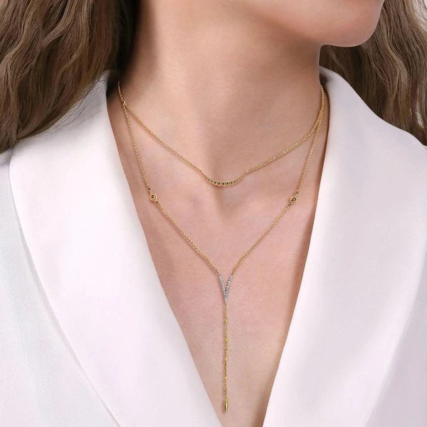 18.5" 14K Yellow-White Gold e Diamond Chevron Y Necklace