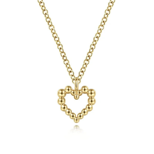 14K Yellow Gold Bujukan Bead Open Heart Pendant Necklace