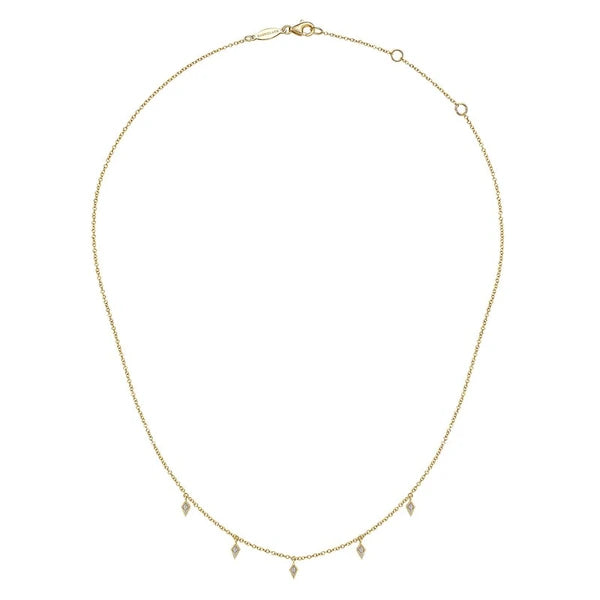 14K Yellow Gold Diamond Station Kite Droplet Necklace