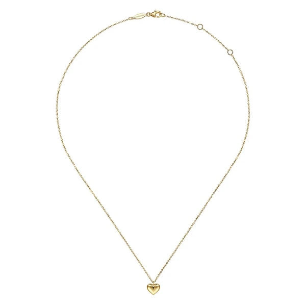 14K Yellow Gold Puff Heart Pendant Necklace