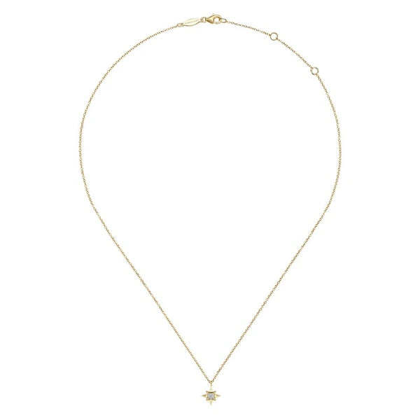 14K Yellow Gold Diamond Starburst Pendant Necklace