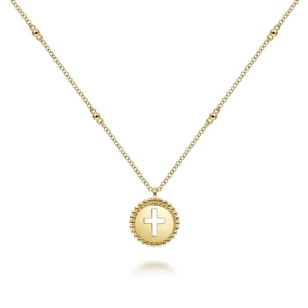 14K Yellow Gold Bujukan Cross Pendant Necklace