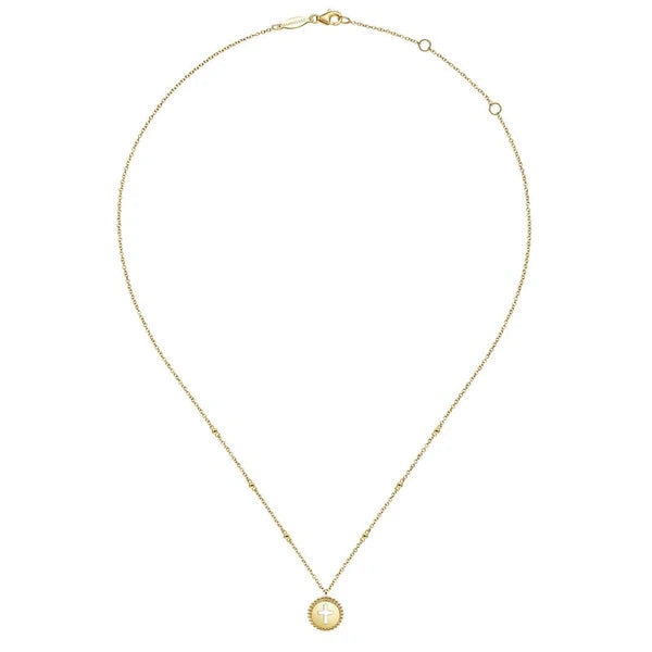 14K Yellow Gold Bujukan Cross Pendant Necklace