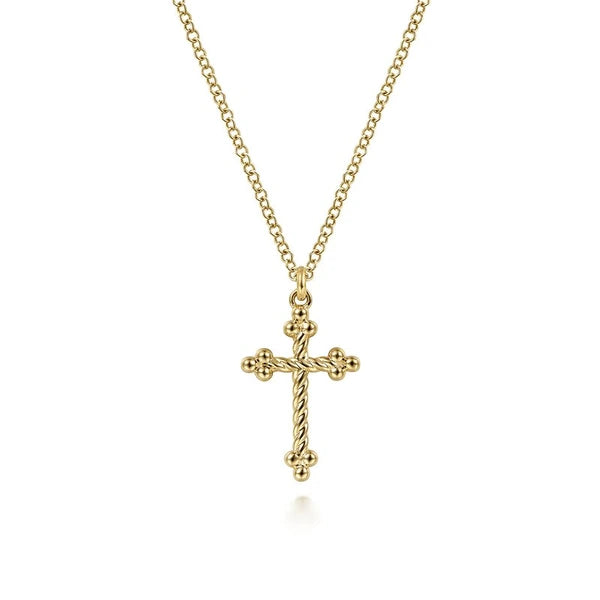 14K Yellow Gold Bujukan Twisted Rope Cross Pendant Necklace