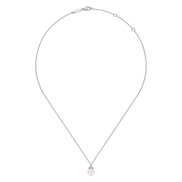 14K White Gold Diamond and Pearl Pendant Necklace