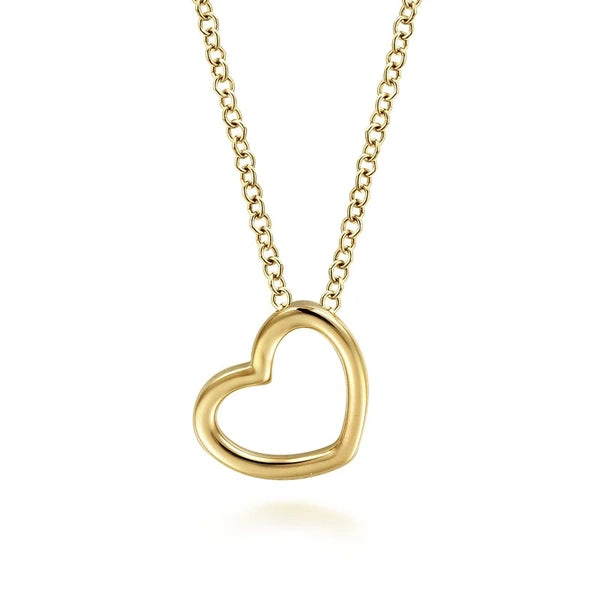 14K Yellow Gold Tilted Heart Pendant Necklace