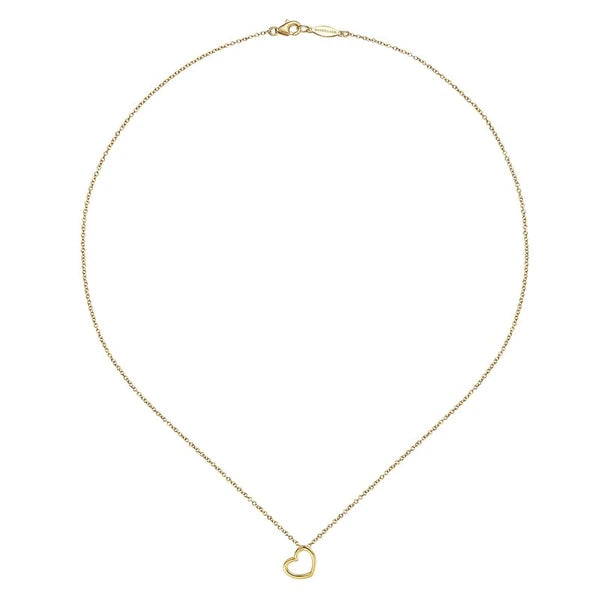 14K Yellow Gold Tilted Heart Pendant Necklace