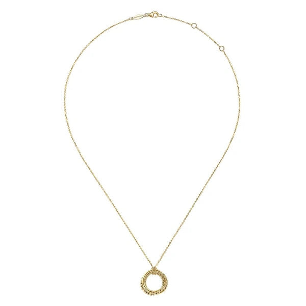 14K Yellow Gold BujukanTwisted Rope Multi Circle Pendant Necklace