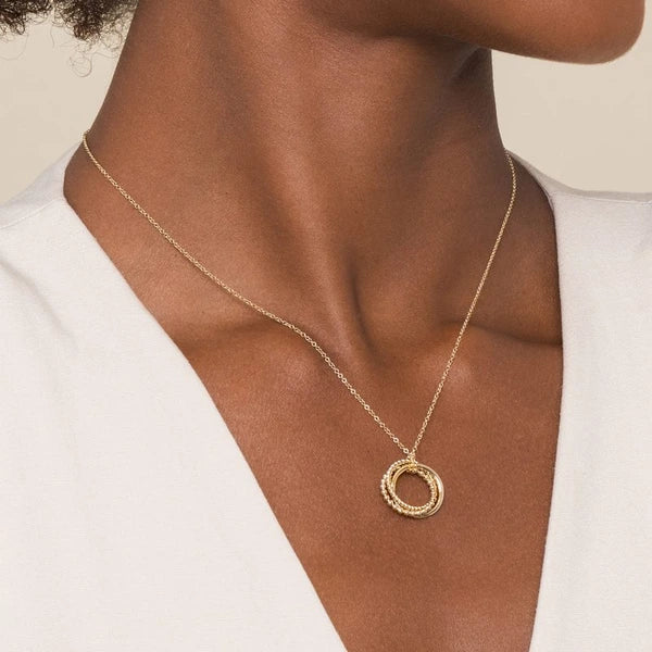 14K Yellow Gold BujukanTwisted Rope Multi Circle Pendant Necklace