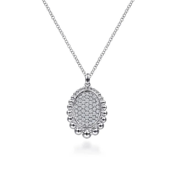 925 Sterling Silver White Sapphire Pave' Center and Bujukan Bead Frame Pendant Necklace