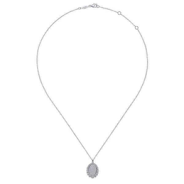 925 Sterling Silver White Sapphire Pave' Center and Bujukan Bead Frame Pendant Necklace