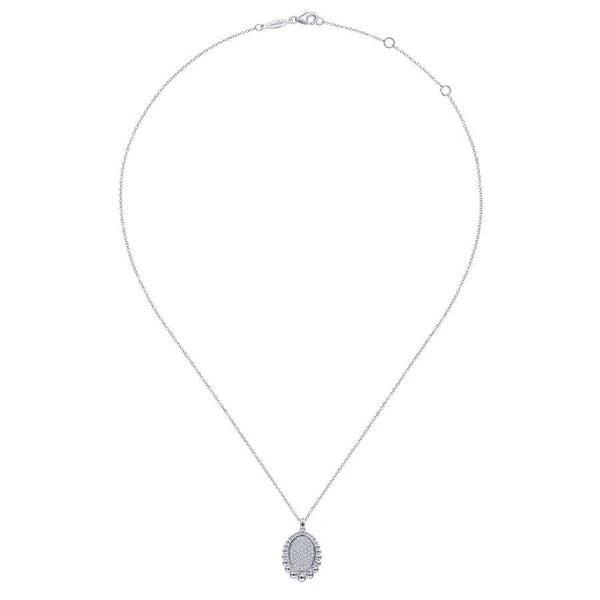 925 Sterling Silver White Sapphire Pave' Center and Bujukan Bead Frame Pendant Necklace