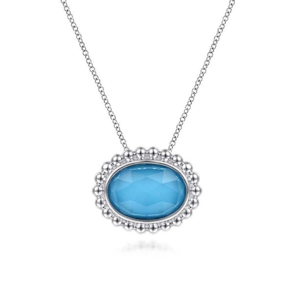 925 Sterling Silver Rock Crystal and Turquoise Pendant Necklace