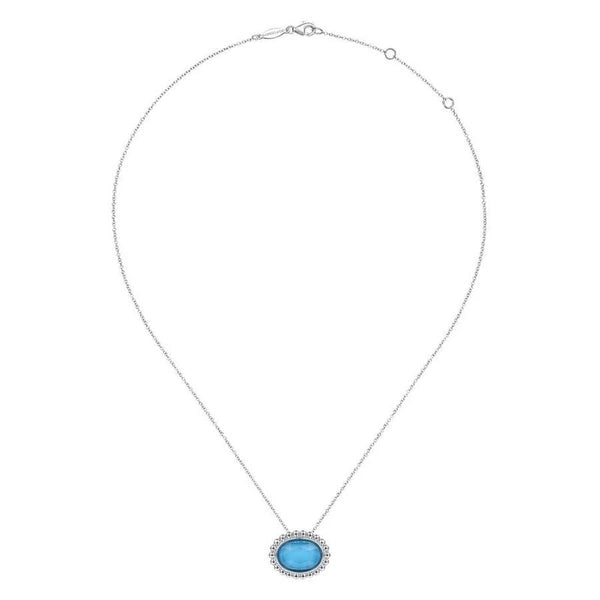 925 Sterling Silver Rock Crystal and Turquoise Pendant Necklace
