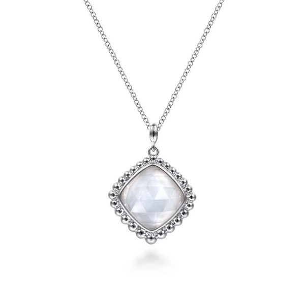 925 Sterling Silver Rock Crystal and White Mother of Pearl Pendant Necklace