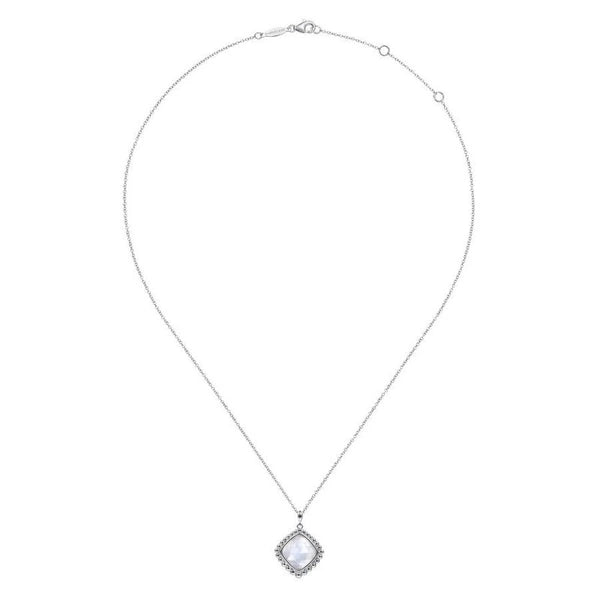 925 Sterling Silver Rock Crystal and White Mother of Pearl Pendant Necklace