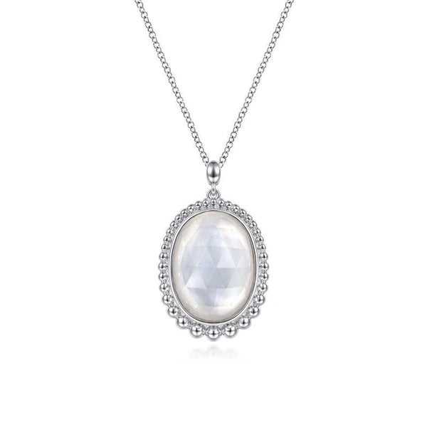 925 Sterling Silver Rock Crystal and White MOP Pendant Necklace