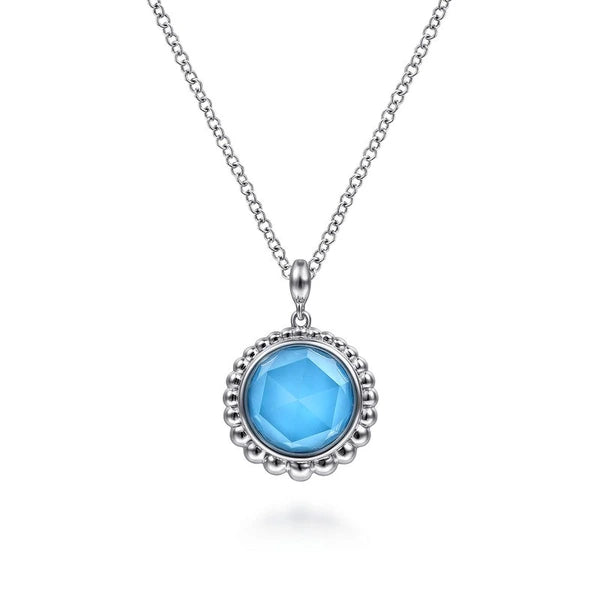925 Sterling Silver Rock Crystal and Turquoise Pendant Necklace