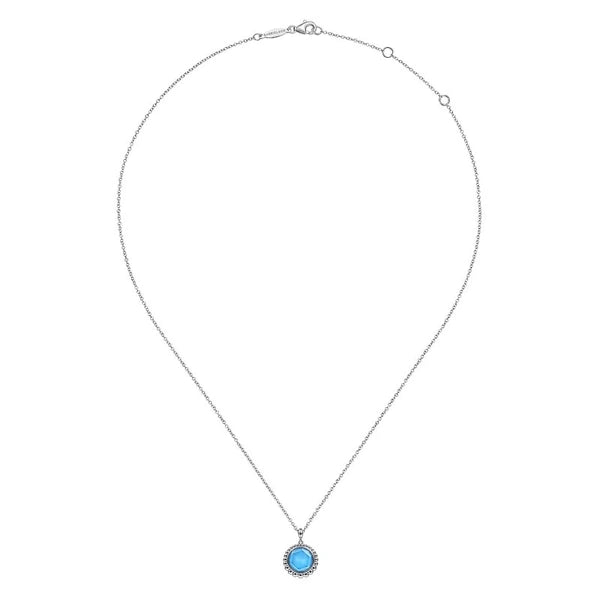 925 Sterling Silver Rock Crystal and Turquoise Pendant Necklace