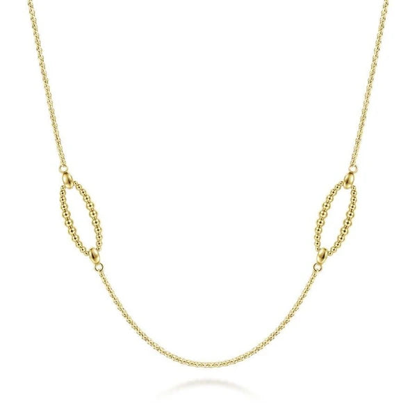 32" 14K Yellow Gold Bujukan Bead Oval Station Necklace