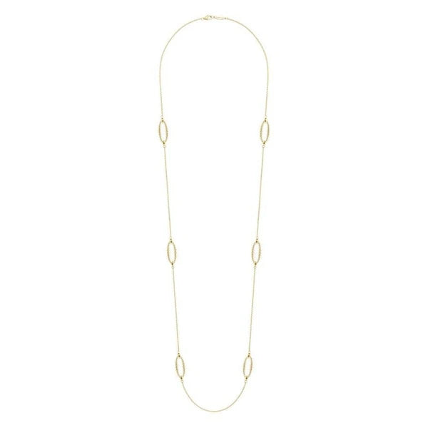32" 14K Yellow Gold Bujukan Bead Oval Station Necklace