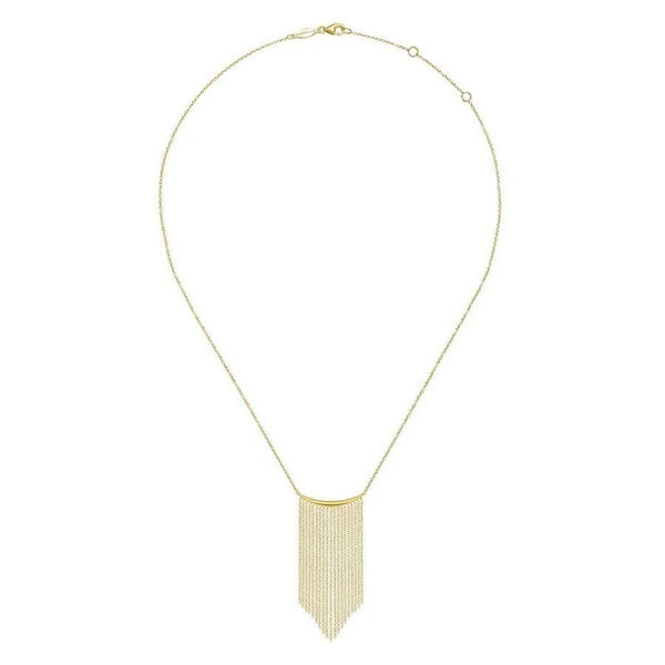 14K Yellow Gold Curved Bar and Waterfall Chain Necklace