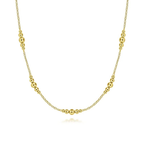 14K Yellow Gold Graduated Bujukan Beads Station Necklace
