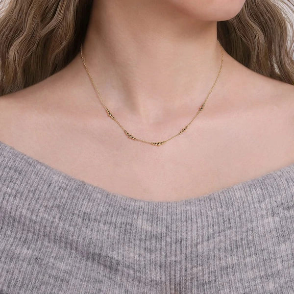 14K Yellow Gold Graduated Bujukan Beads Station Necklace