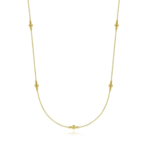 28" 14K Yellow Gold Bujukan Bead Station Necklace