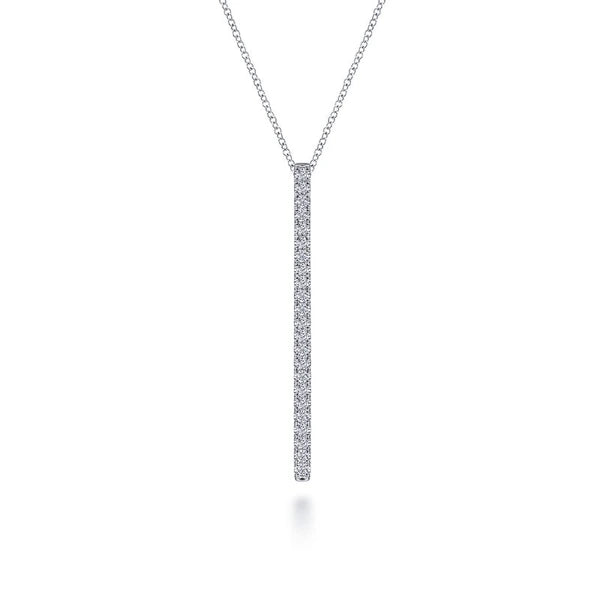 14K White Gold Diamond Bar Pendant Necklace
