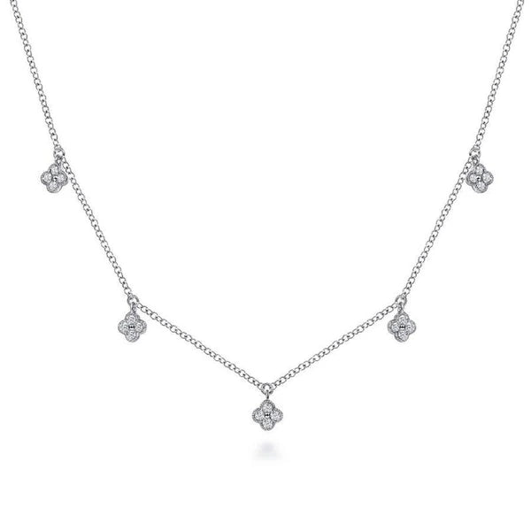 14K White Gold Diamond e Clover Drop Necklace