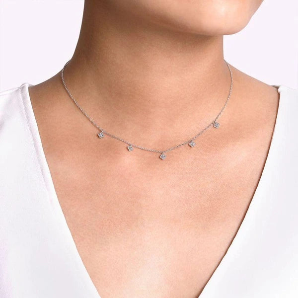 14K White Gold Diamond e Clover Drop Necklace