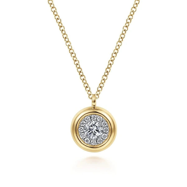14K Yellow Gold Diamond Halo Pendant Necklace