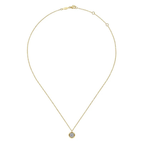 14K Yellow Gold Diamond Halo Pendant Necklace
