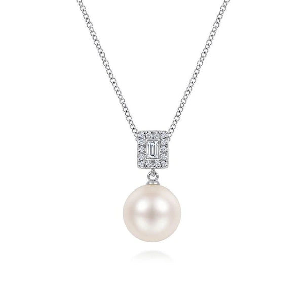 14K White Gold e Diamond and Pearl Pendant Necklace