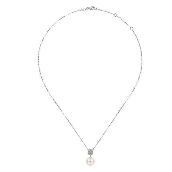 14K White Gold e Diamond and Pearl Pendant Necklace
