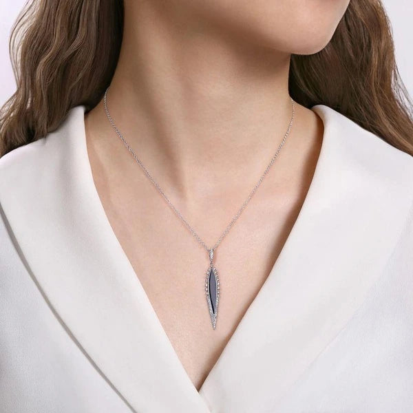 14K White Gold Diamond and Onyx Pendant Necklace
