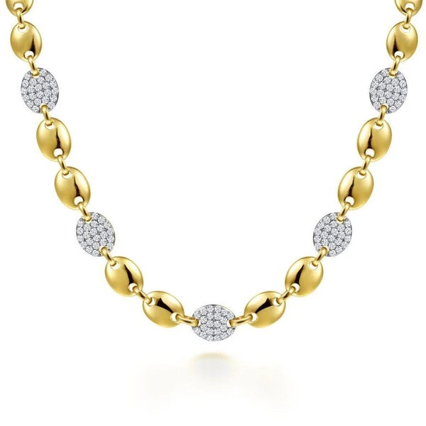 14K Yellow Gold Contemporary Diamond e Station Necklace