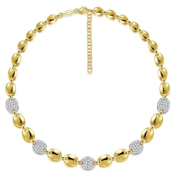 14K Yellow Gold Contemporary Diamond e Station Necklace