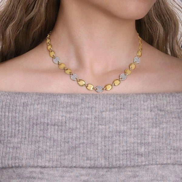 14K Yellow Gold Contemporary Diamond e Station Necklace