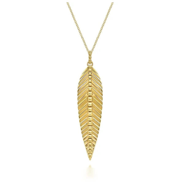 14K Yellow Gold Bujukan Leaf Pendant Necklace