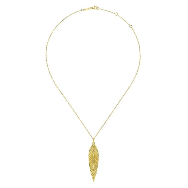 14K Yellow Gold Bujukan Leaf Pendant Necklace