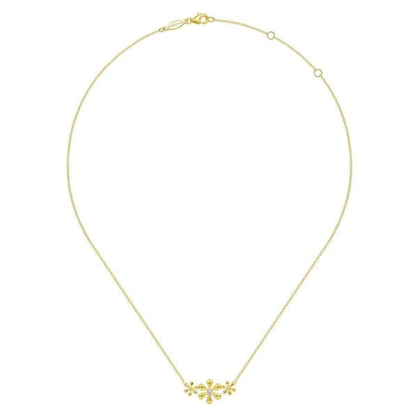 14K Yellow Gold Floral Bar Necklace with Diamonds