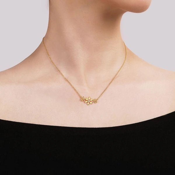 14K Yellow Gold Floral Bar Necklace with Diamonds