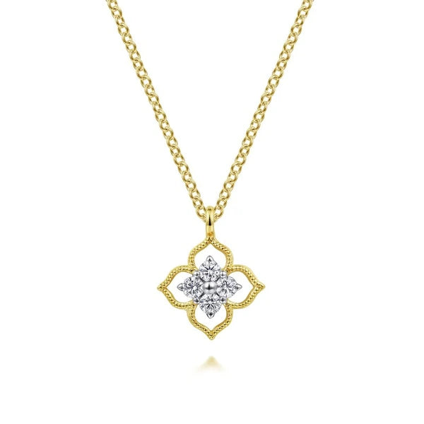 14K Yellow Gold Clover Diamond  Pendant Necklace