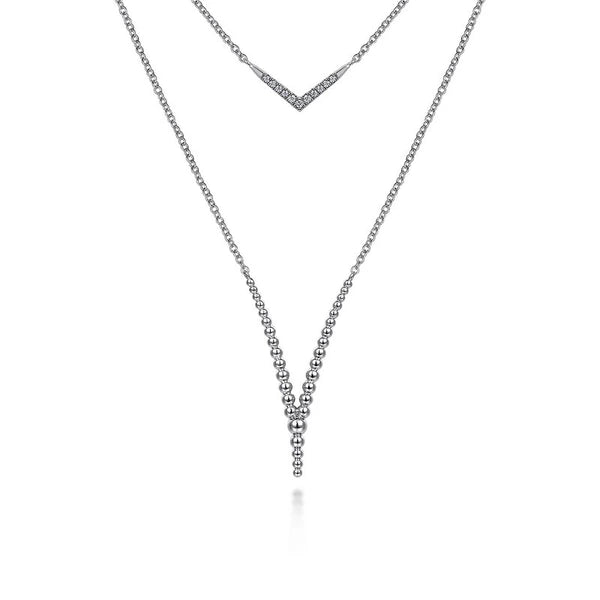 20" 925 Sterling Silver White Sapphire and Beaded Chevon Necklace