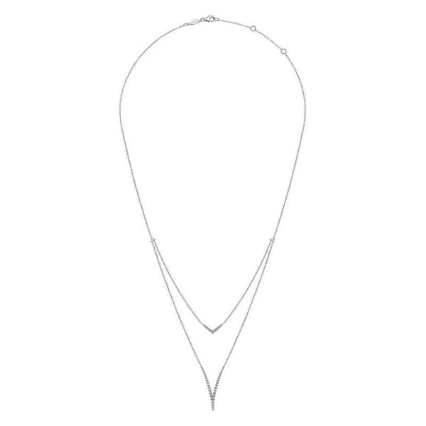 20" 925 Sterling Silver White Sapphire and Beaded Chevon Necklace