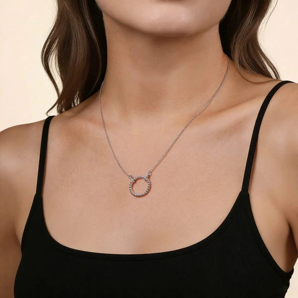 925 Sterling Silver Bujukan White Sapphire Open Circle Pendant Necklace