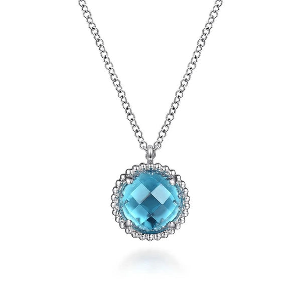 925 Sterling Silver Bujukan Swiss Blue Topaz Pendant Necklace