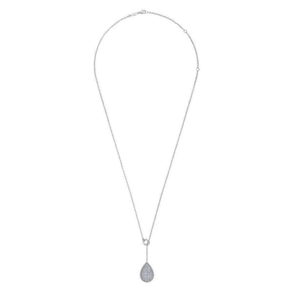 24" 925 Sterling Silver White Sapphire Pave Teardrop Lariat Necklace